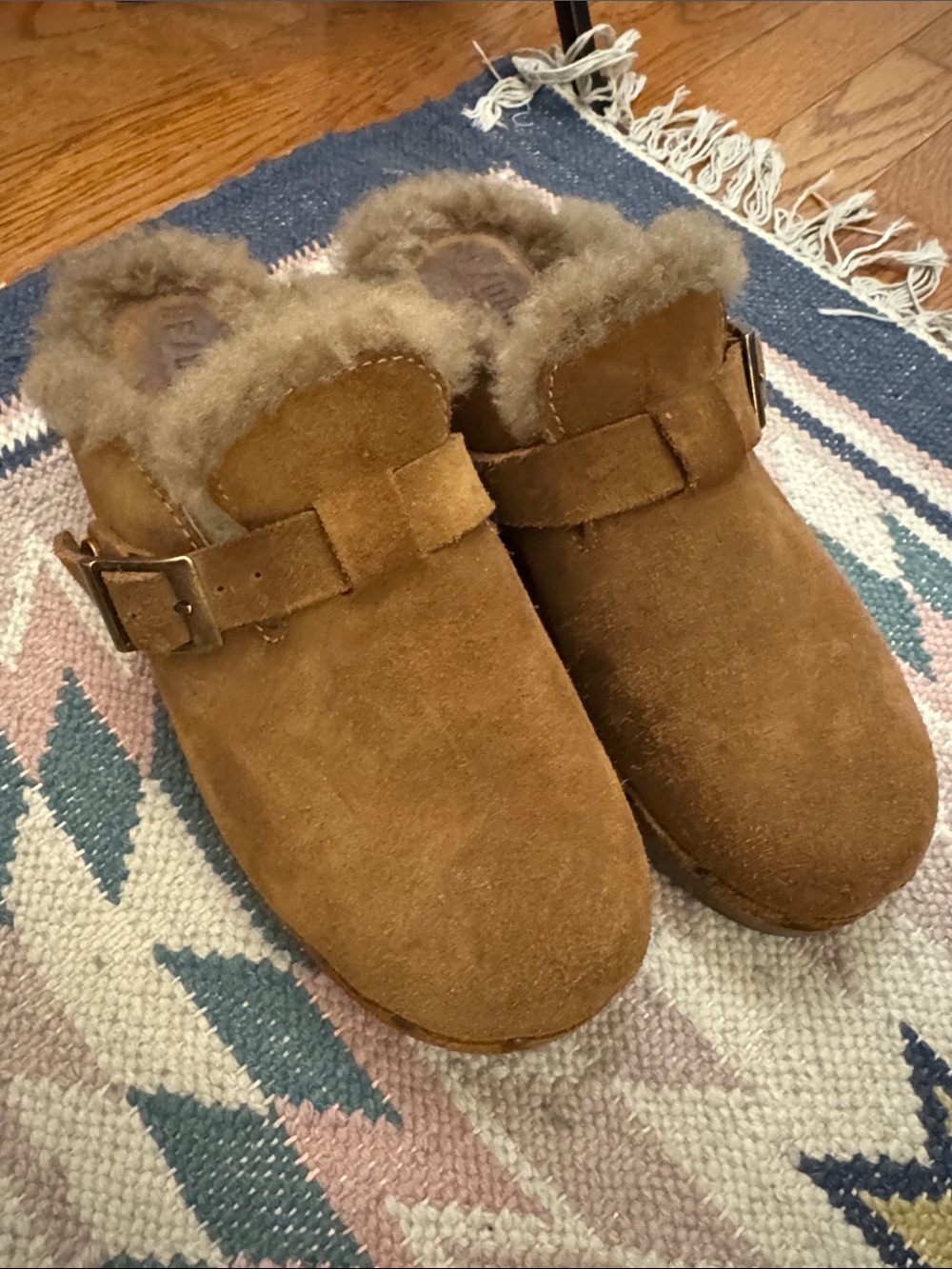 Re/Done Brown Suede Shearling-Lined Mule Clogs